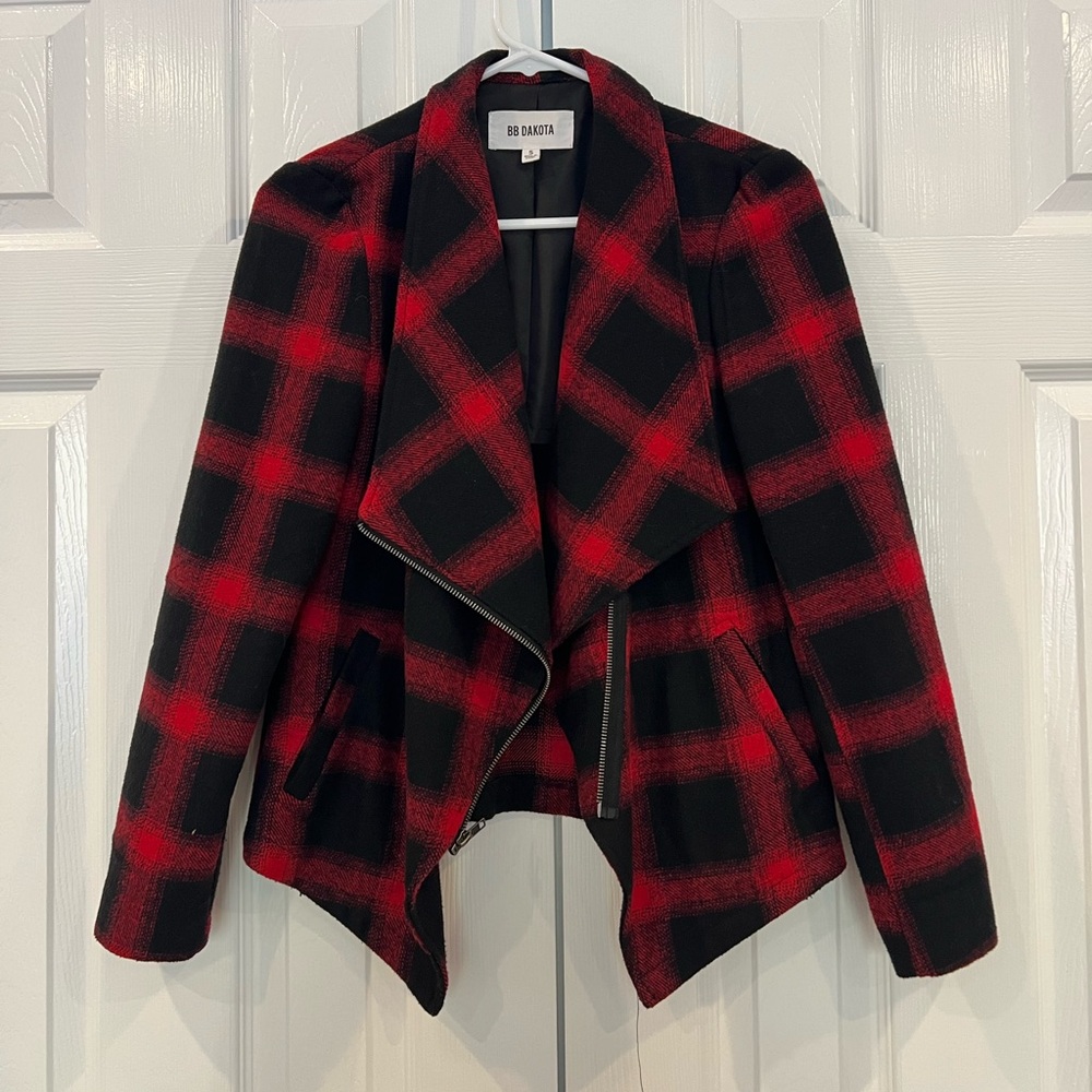 BB Dakota buffalo plaid moto jacket, S